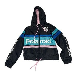 Polaroid Retro Windbreaker Rain Jacket Front Zip Hoodie Pastel Rainbow Logo